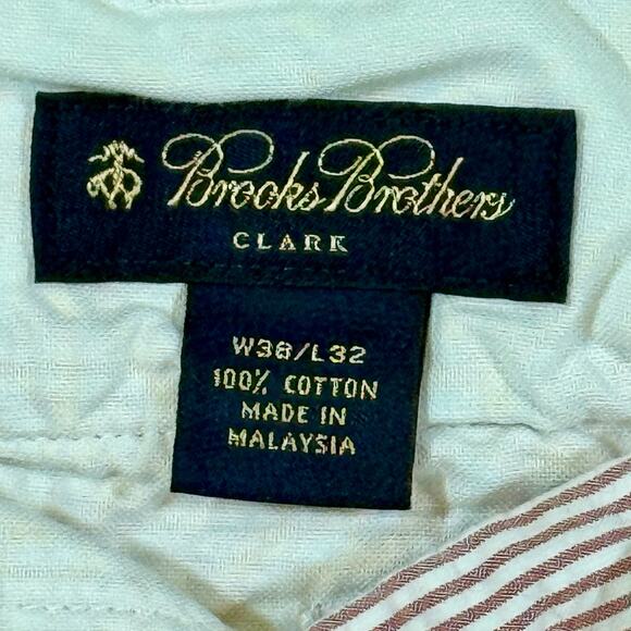 Brooks Brothers Clark Fit Mens 36x32 Cotton Seersucker Pants Red & White Stripe - Picture 8 of 11